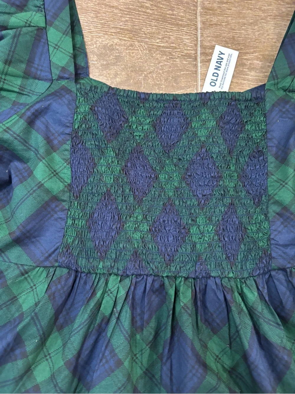 Old Navy & Green Plaid Puff-Sleeve Peplum Top Holiday Festive Sz XL Christmas